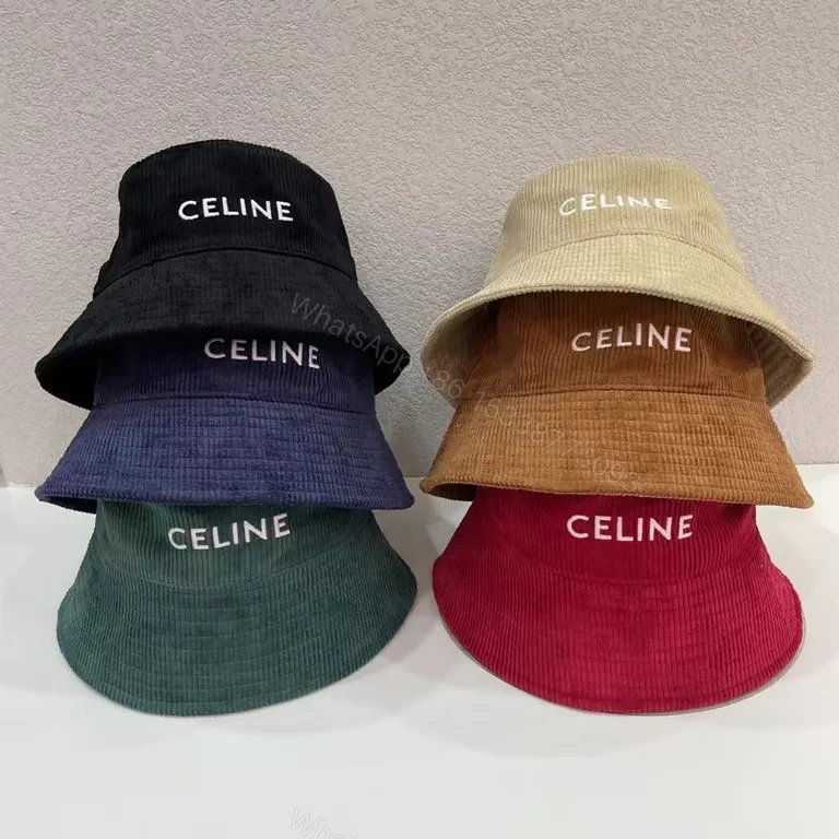 View 4 of Teal Cord Bucket Hat with CELINE Logo Detail