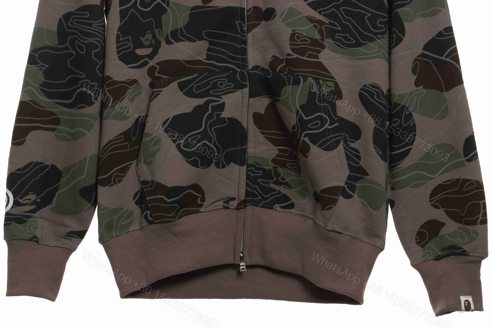View 3 of BAPE Overlay Camouflage Shark Zip Hoodie Green