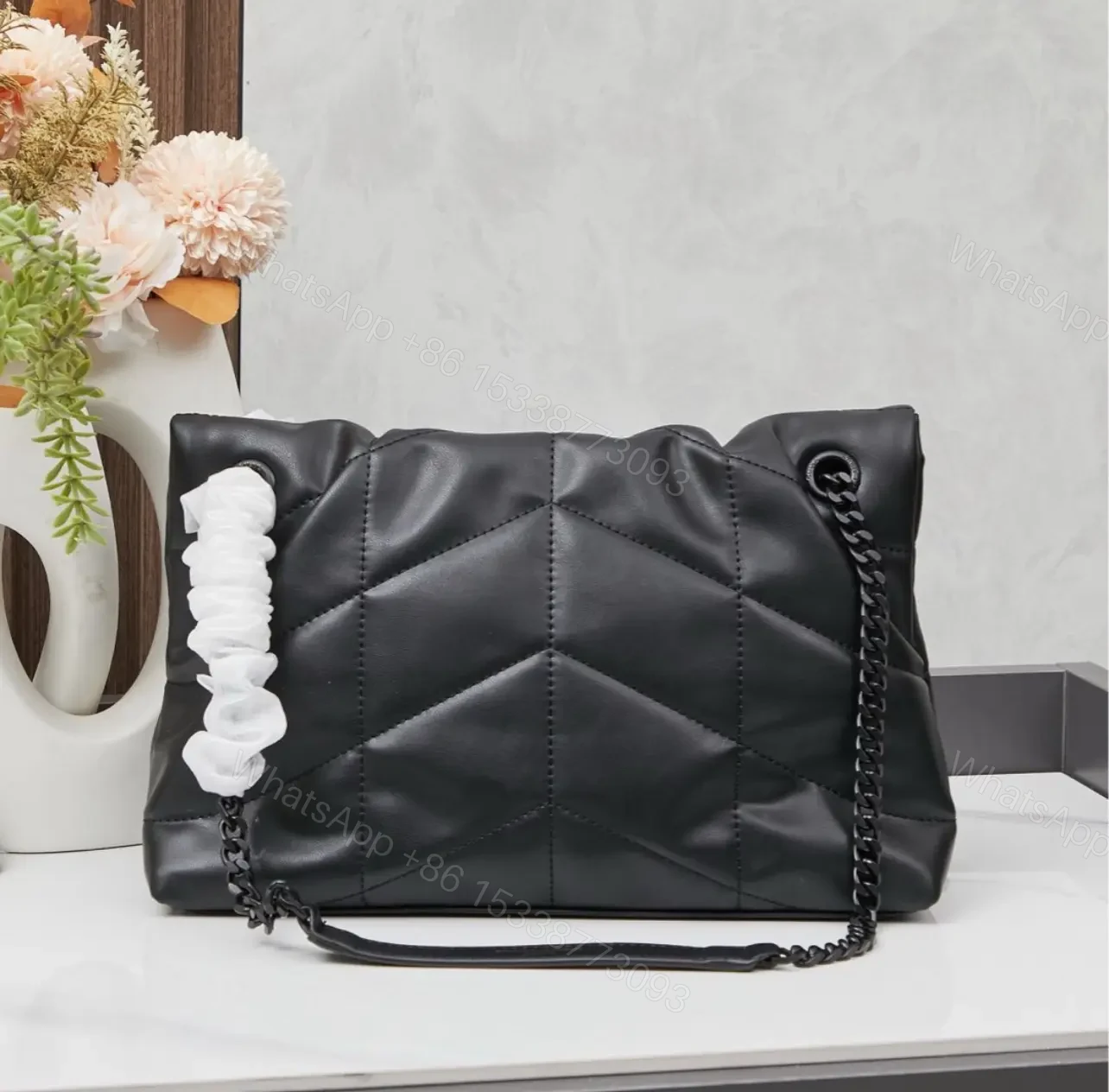 View 7 of Saint Laurent Puffer Loulou medium shoulder bag in black
