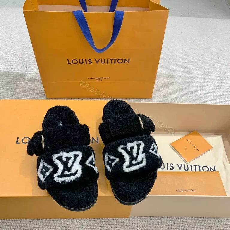 View 9 of Plush LV Slides: Cloud-Soft Comfort with Designer Flair