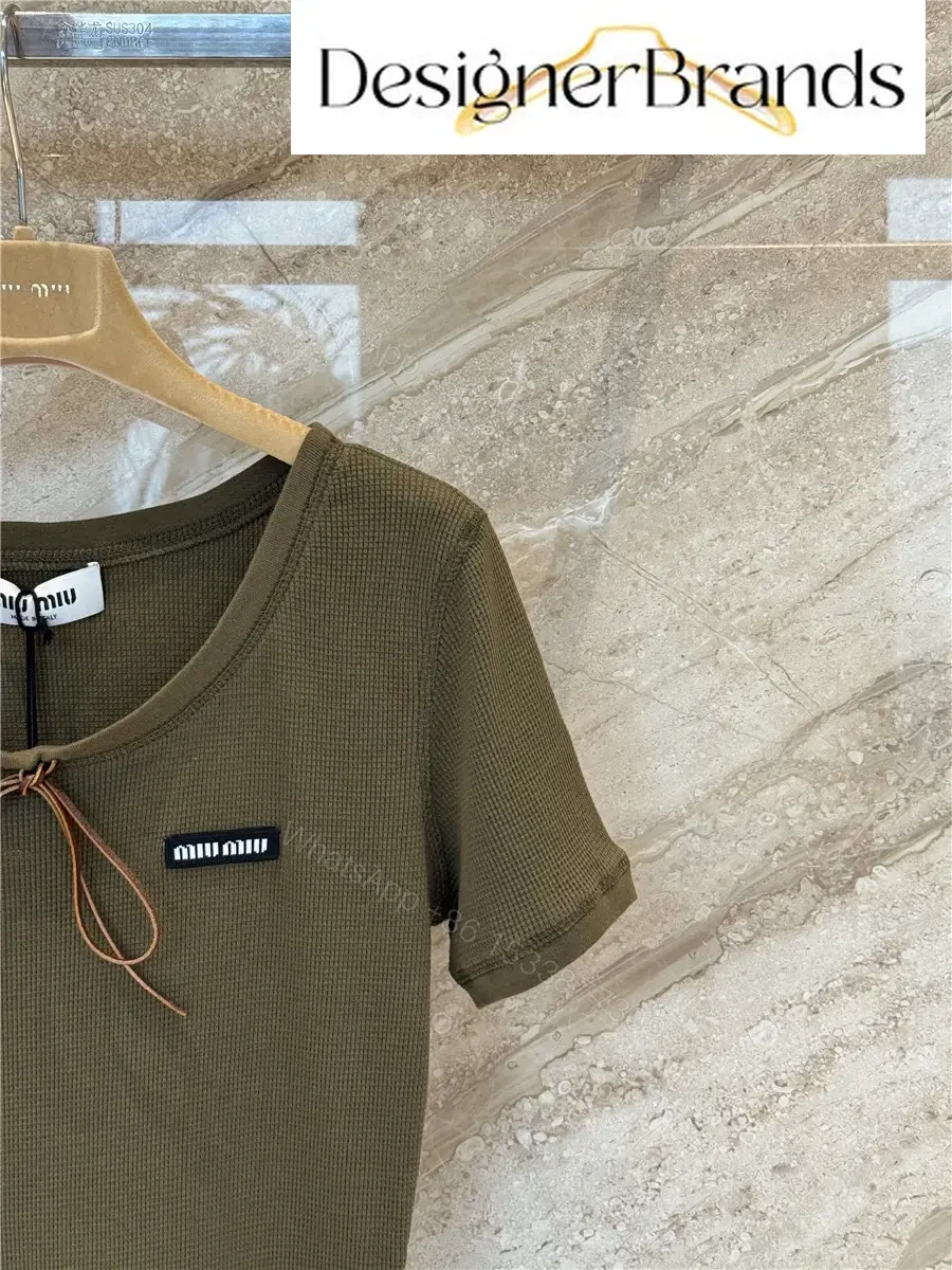 View 6 of Miu Miu Forest Green Waffle-Knit Cotton Dress