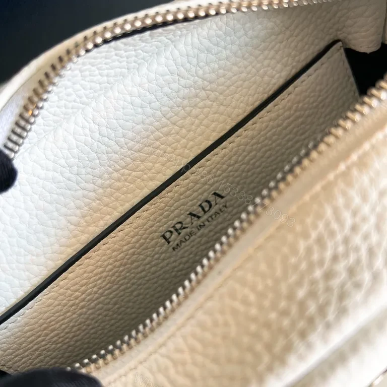 View 9 of White Leather Rectangular Crossbody with Bold Prada-Style Logo Strap