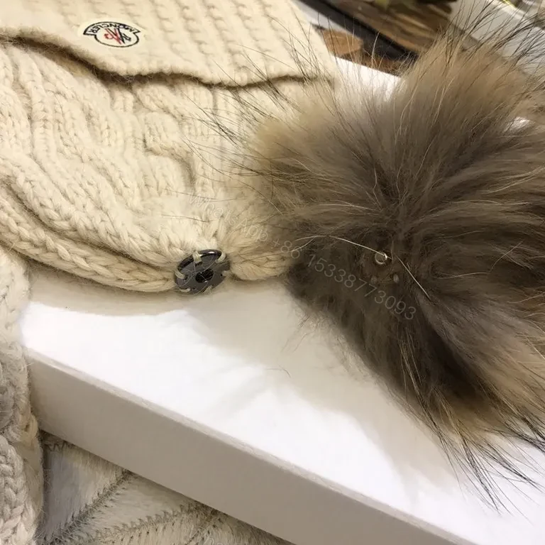 View 4 of Chic Moncler Knit Set: Cream Wool-Blend Scarf & Beanie