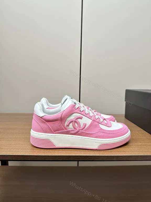 View 8 of Pink & White Chanel-Inspired Low-Top Sneakers - Luxe Everyday Style