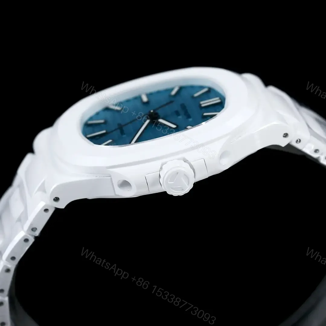 View 6 of Patek Philippe Tiffany Ceramic Nautilus Watch White Bracelet Ultimate 40MM PP-NAU-TIFF-CER-WHT40-V2