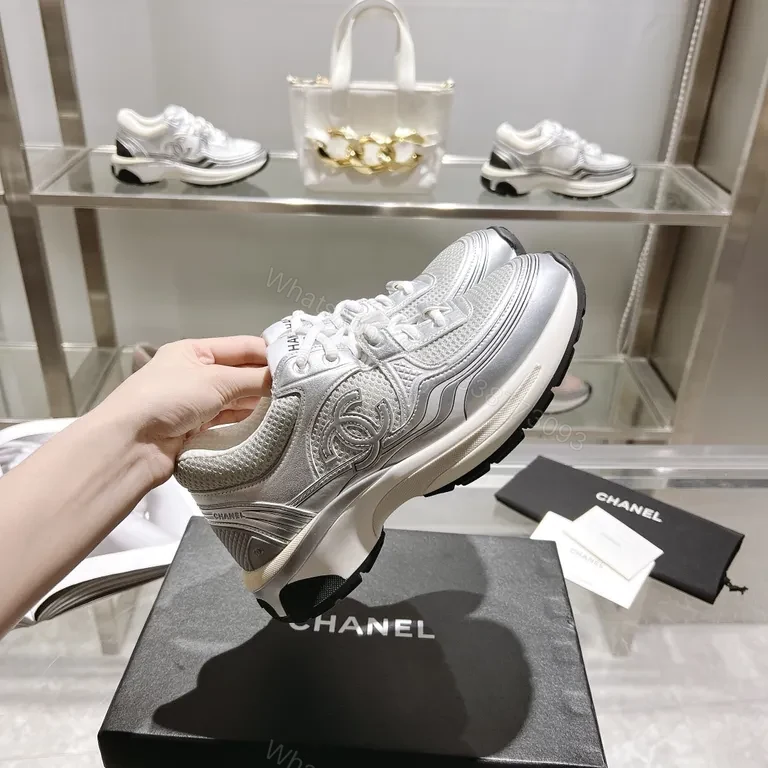 View 3 of Chic Silver-Accent Chanel-Inspired Luxury Sneakers