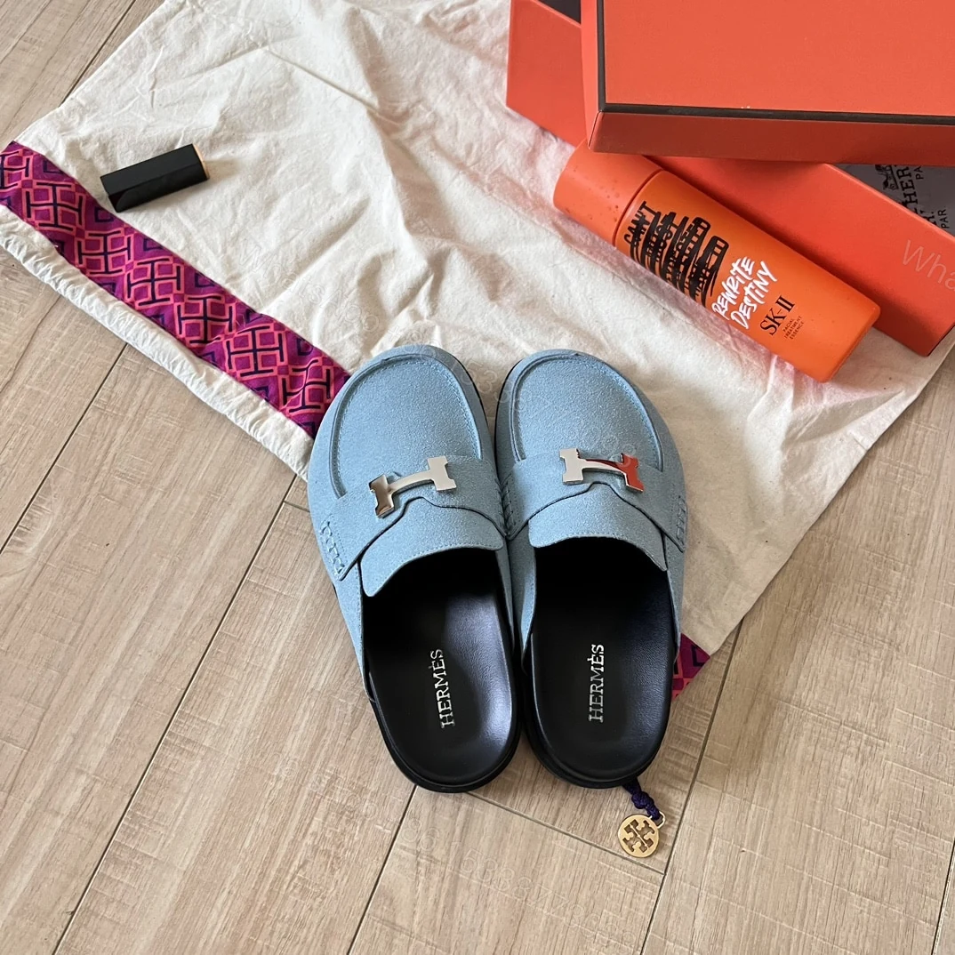 View 2 of HERMÈS GO MULE H SANDAL IN BLUE
