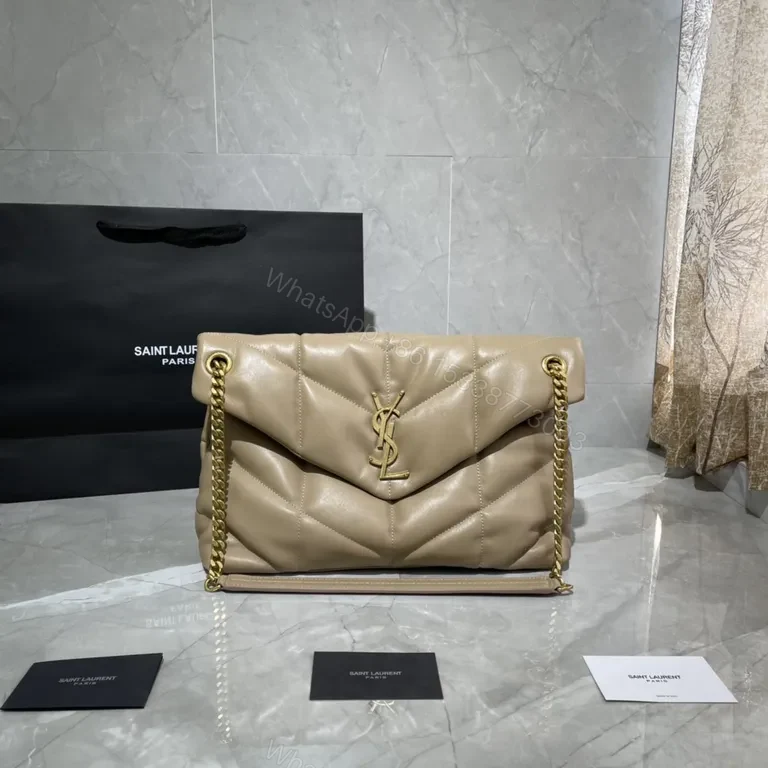 Quilted Beige Saint Laurent-Inspired Crossbody Bag — view 1