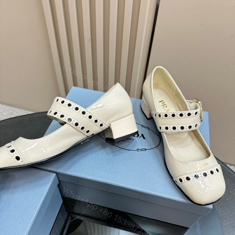 View 2 of 高仿Prada*Patent系列1I816M粗跟瑪麗珍鞋鞋漆皮3.5CM白色免檢版
