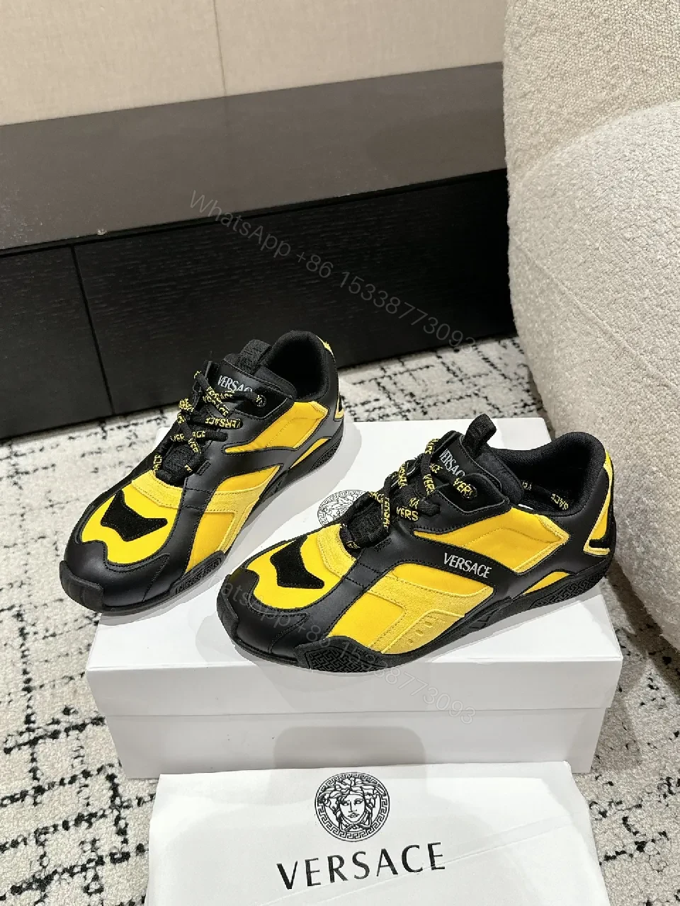 Bold Black & Yellow Luxury High-Top Sneakers — view 1