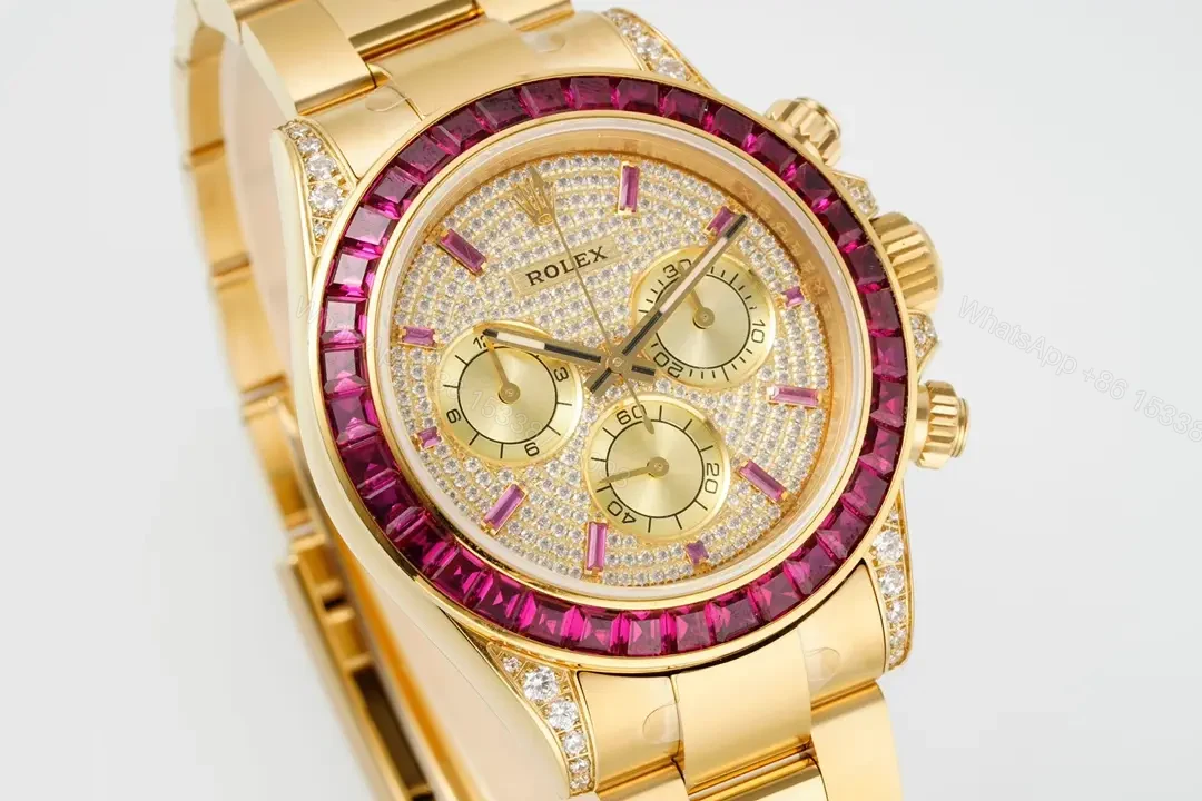 View 3 of Glamorous pink diamond daytona replica 40MM Yellow Gold Edition RG-DAYTONA-PINK-DIAMOND-YG