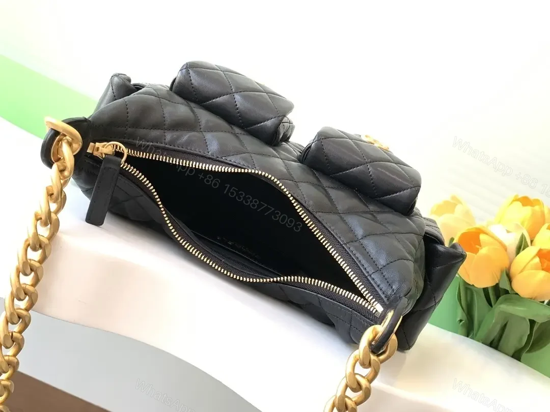 View 7 of Quilted Leather Shoulder Bag with Gold Hardware