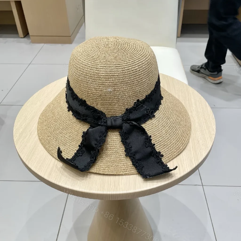View 2 of Straw Hat with Black Lace Ribbon + Luxe Accent + Sun Hat