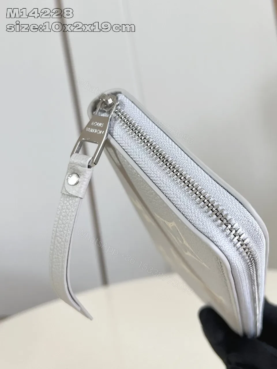 View 2 of Soft Gray Monogram Wallet: Premium Leather Minimalist Cardholder