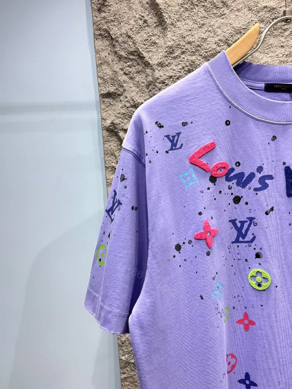View 3 of Lavender Oversized Tee: Rainbow LV Graphic Print Front