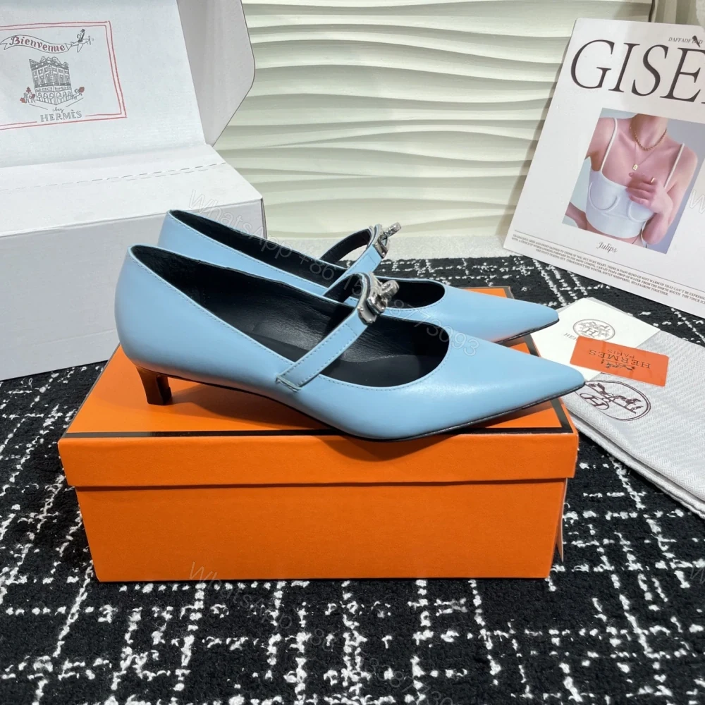 高仿Hermes*Kelly系列H251007Z07小牛皮高踭鞋藍色4CM免檢版 — view 1