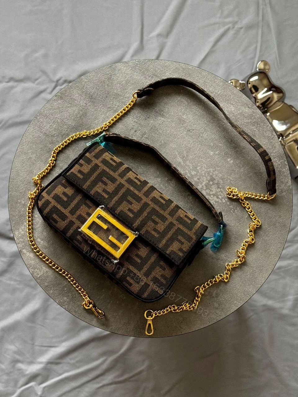 Baguette mini Bag made of jacquard fabric with brown FF detail — view 1