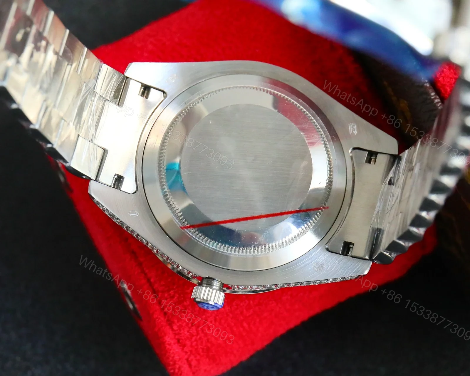 View 9 of Rolex Day-Date Red Diamond Replica 42MM Premium Iced Full Steel Bracelet Edition RG-ROLEX-DD-RED-DIA-ICED-STL-42