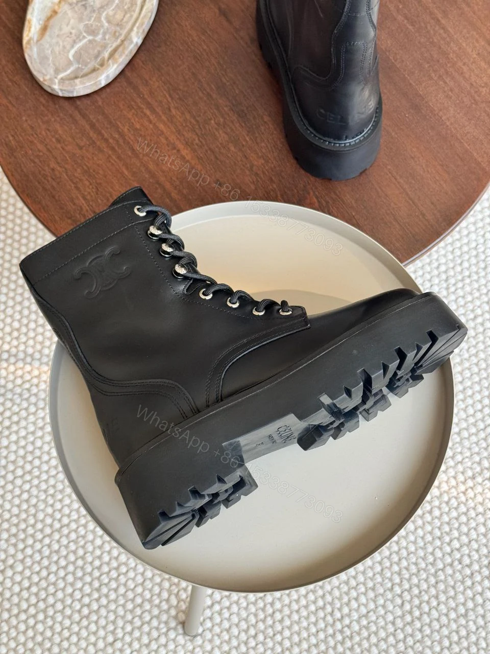 View 3 of CELINE BULKY LACED UP BOOT in NYLON AND SHINY BULL