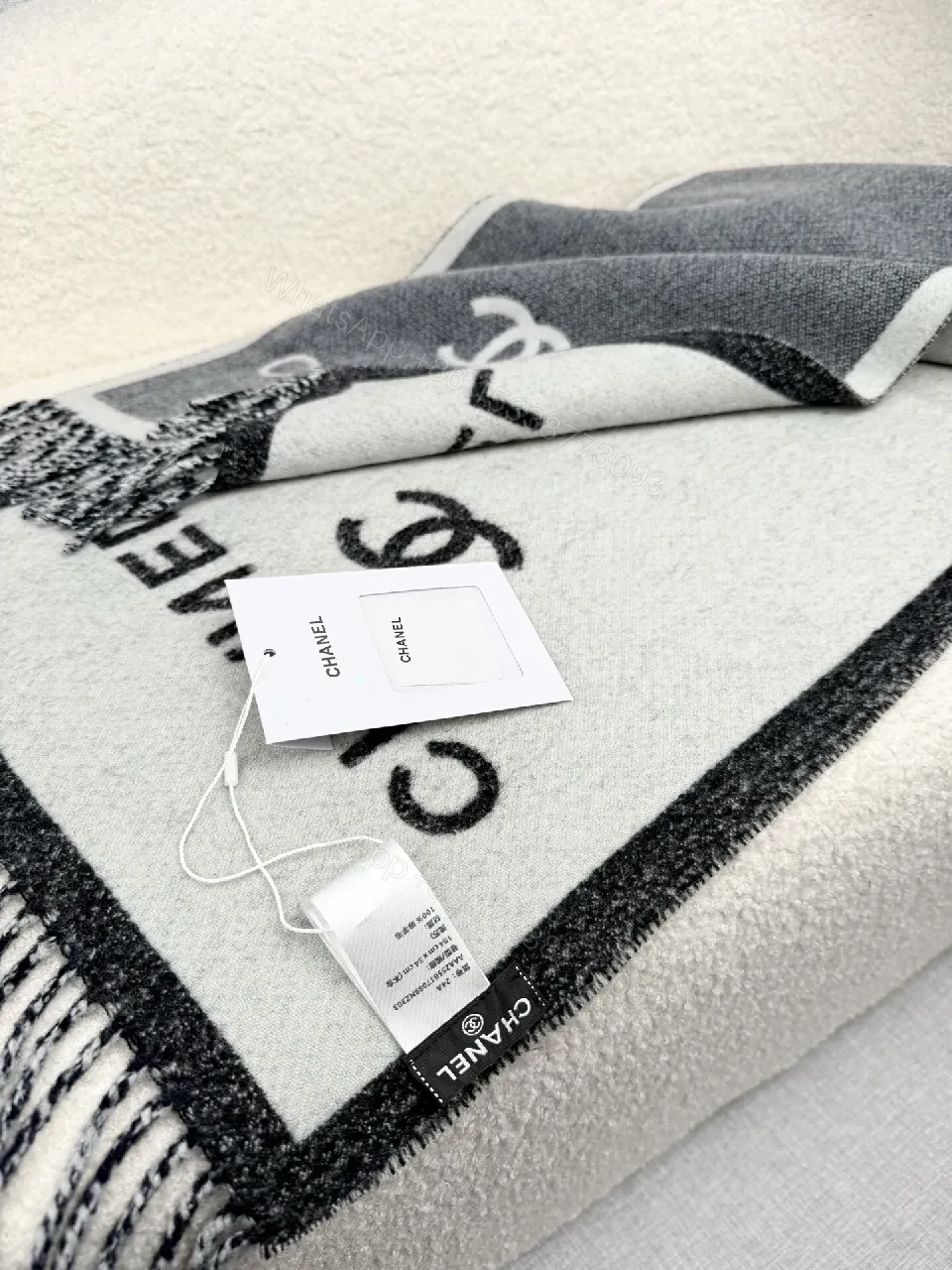 View 9 of Neutral Knit Throw: Luxe, Chanel-Inspired Comfort, Fringed Edge