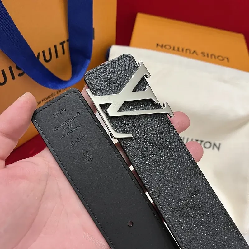 Black Pebbled Leather Belt with Silver LV Buckle — view 1