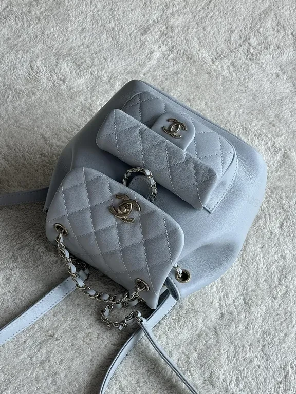 View 9 of Pastel Quilted Backpack with Chain Details â€” Modern Luxury Backpack
