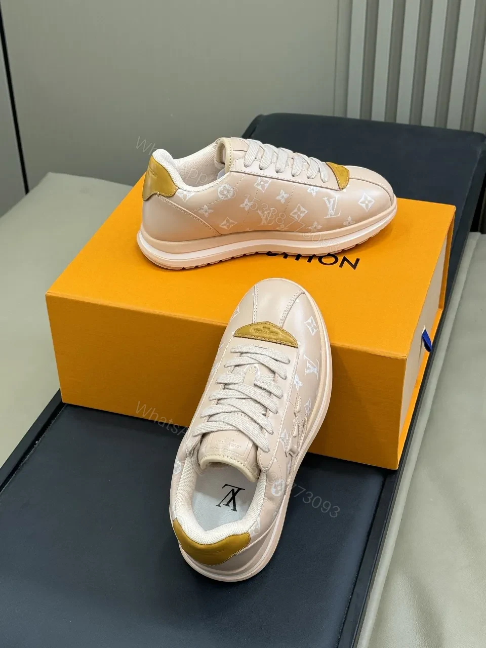 View 6 of Soft Pink Monogram-Style Sneakers: Subtle Luxury, Everyday Comfort