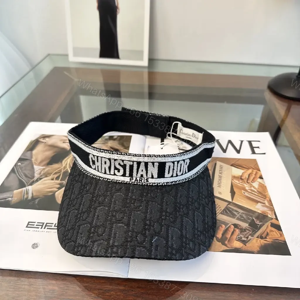 View 4 of Black Textured Visor Cap with Geometric Pattern and Embroidered DIOR