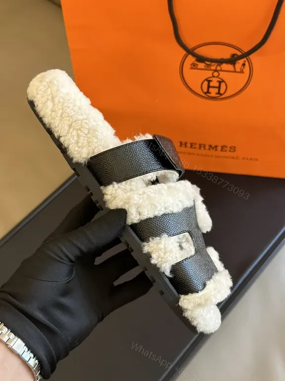View 5 of Charcoal Leather Shearling Slides - Luxe Everyday Comfort