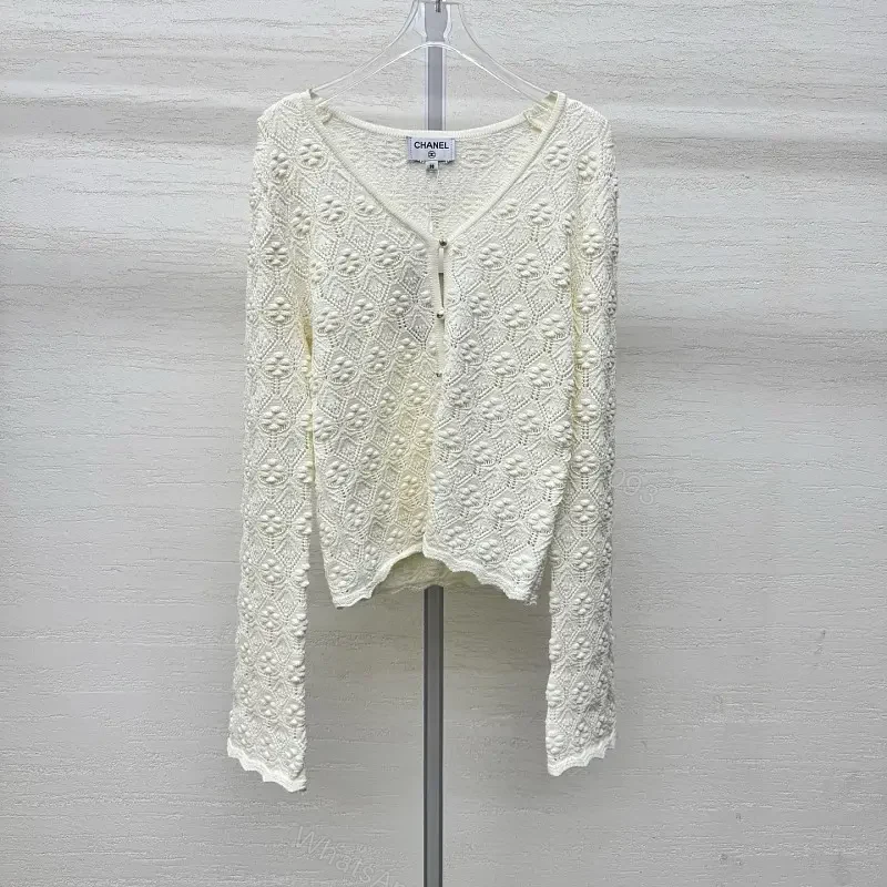 Off-White Lace Cardigan Scalloped Edges: Elegant Layering Knit — view 1