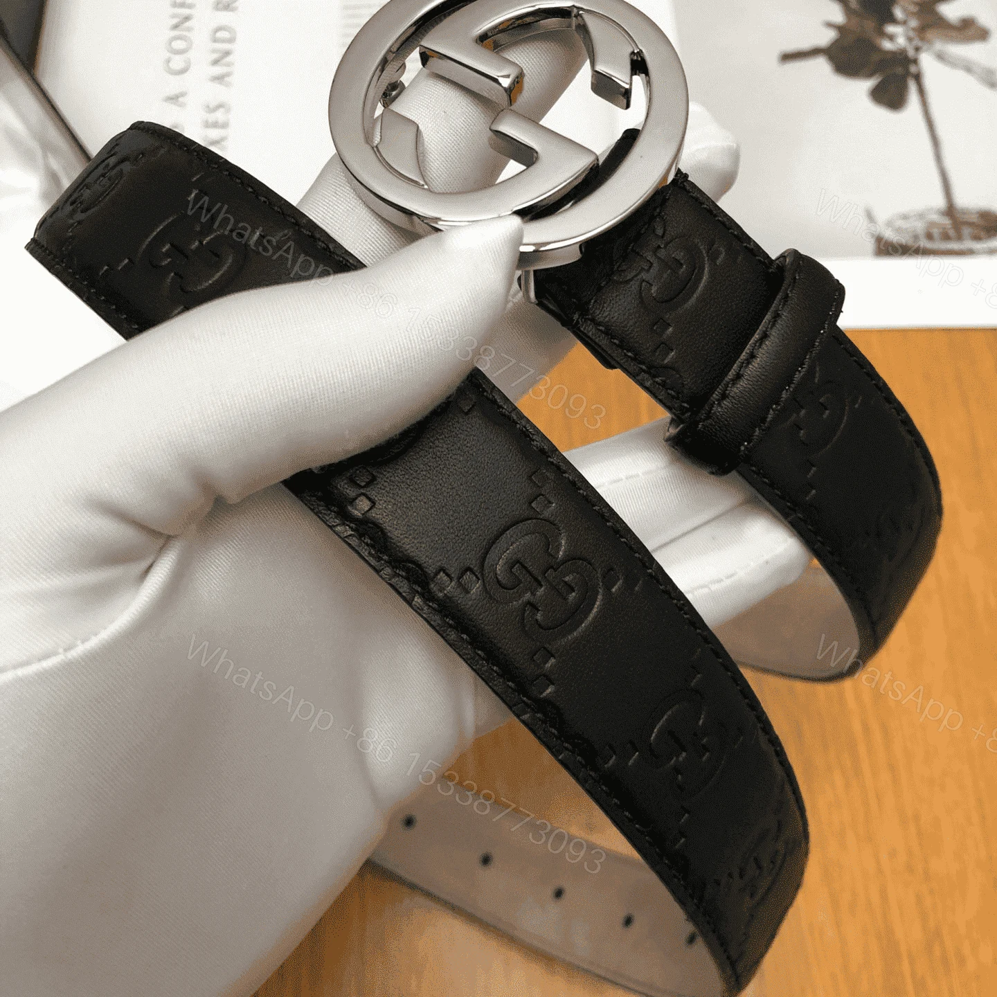 View 4 of GUCCI INTERLOCKING-G LEATHER BELT – B7