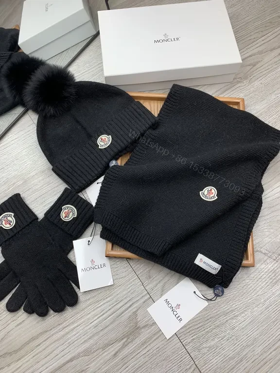 View 5 of Moncler Black Knit Winter Accessories Set: Beanie, Scarf, Gloves