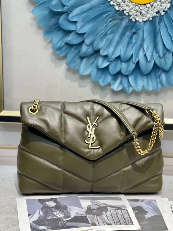 View 4 of Structured Chic YSL-Accent Quilted Leather Shoulder Bag