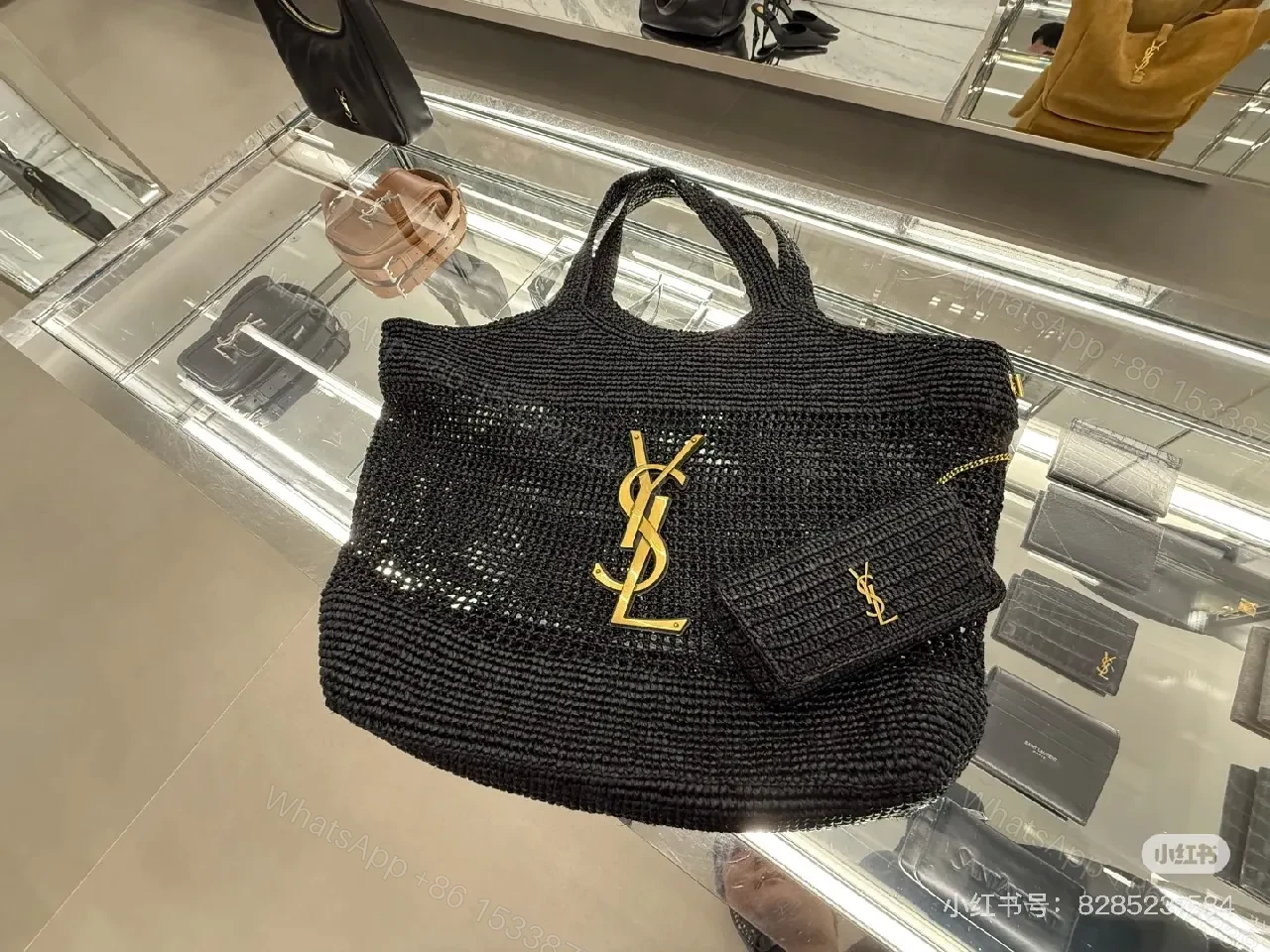 View 8 of Chunky Black Woven Tote: Luxe Monogram-Inspired, All-Day Carry