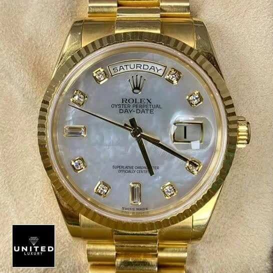 View 3 of Rolex Day-Date 128238 Yellow Gold Mother Of Pearl Dial Replica
