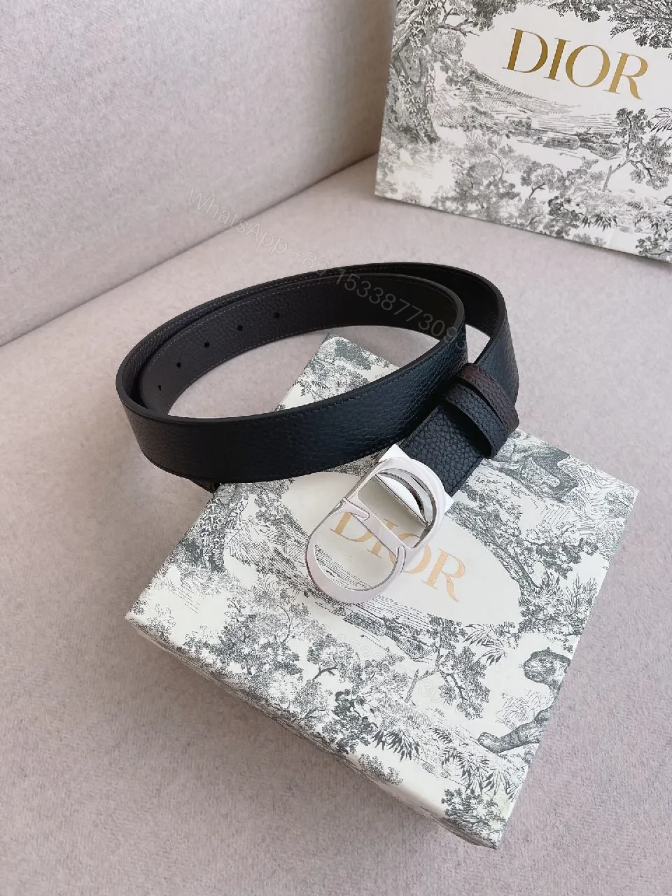 View 8 of Black Leather Double-D Ring Belt - Premium Texture