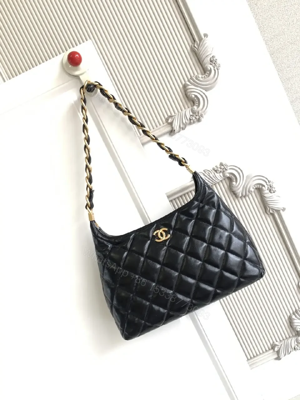 View 2 of Chic Black Quilted Bag with Chain Strap
