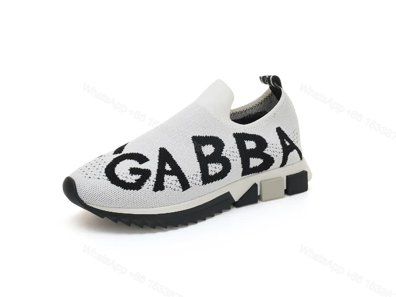 View 5 of White Knit Slip-Ons with Bold Lettering Sneakers
