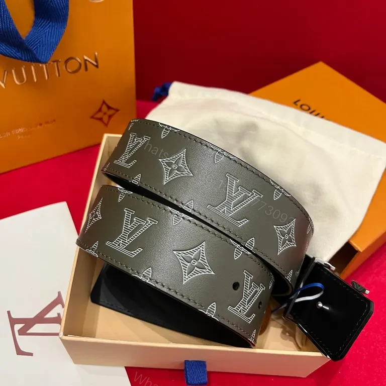 View 4 of Olive LV-Influenced Belt: Monogram Modern, Premium Craft