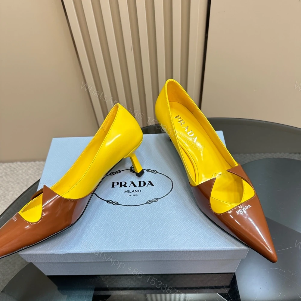View 3 of 高仿Prada*1I976B尖頭走秀款高踭鞋5.5CM黃色免檢版