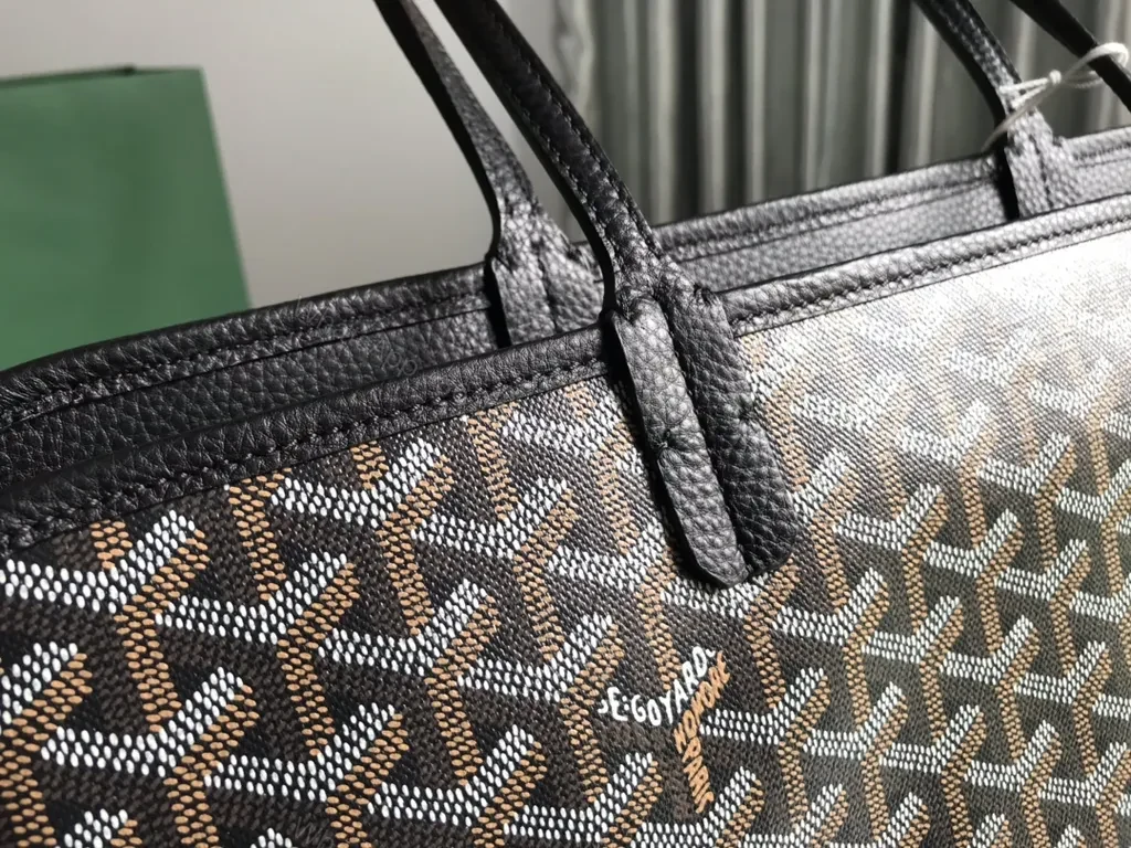 View 5 of Structured Goyard-Pattern Tote: Luxury Office Bag with Leather Trim