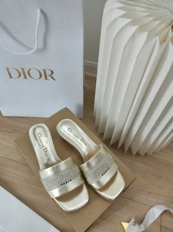 View 3 of Champagne Dior Minimalist Slides - Satin Strap, Luxury Comfort