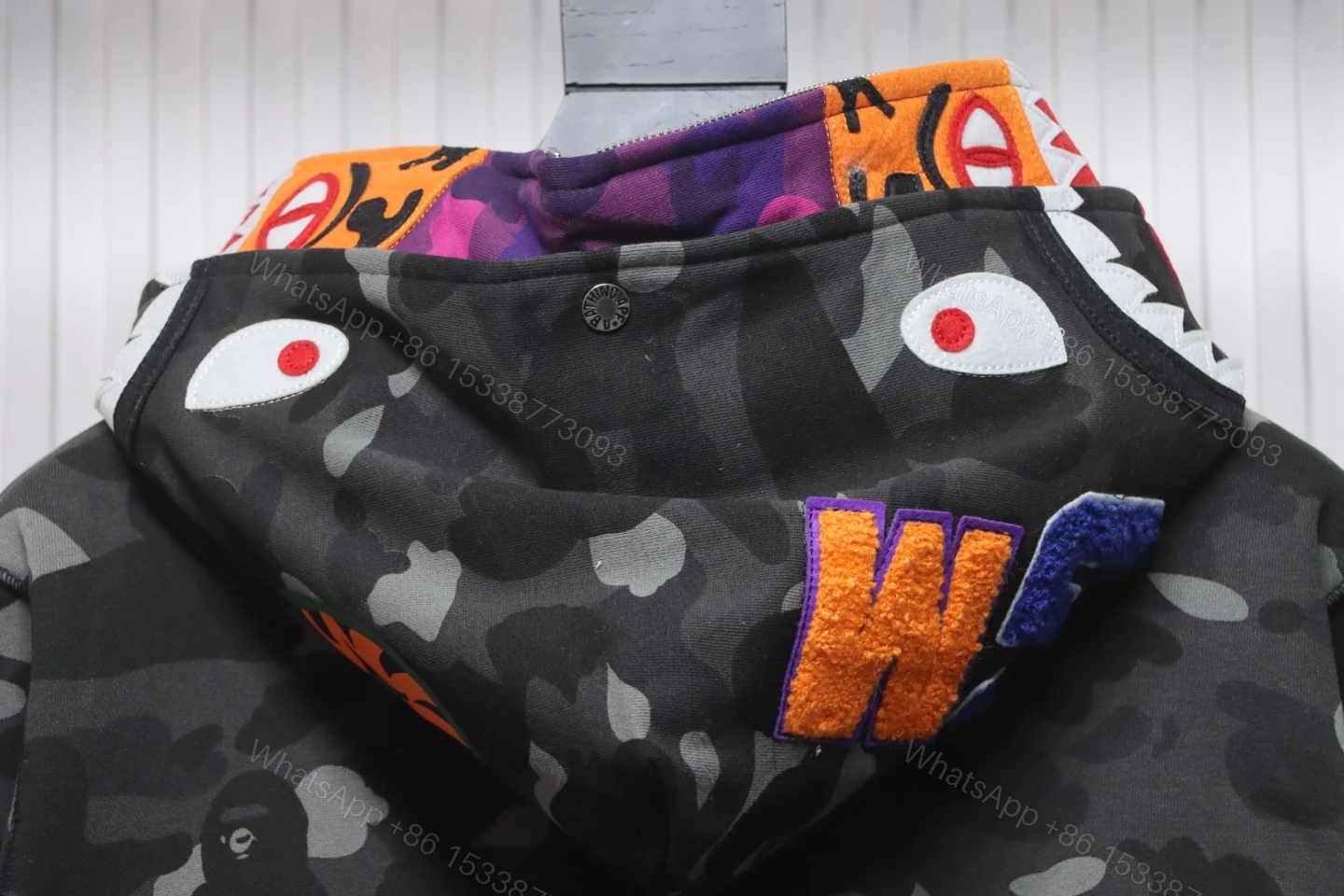 View 3 of BAPE Camouflage Double Hat Hoodie Dark Grey