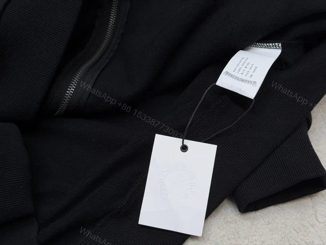 View 8 of Premium Black Zip Hoodie with Ornate Sleeve Embellishments