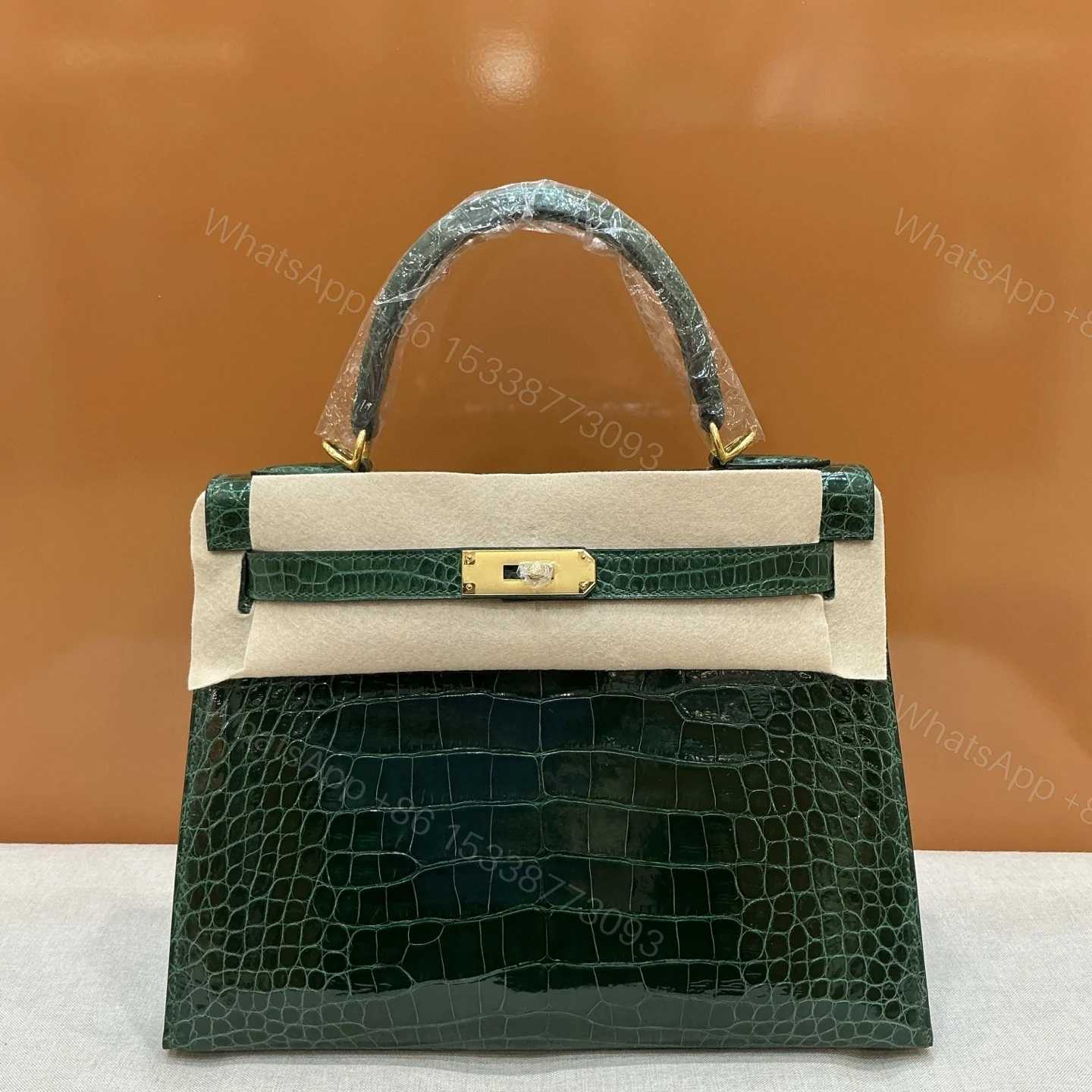 Hermès 高仿 Kelly 鱷魚紋手提包 深綠亮面高端質感精品女包 — view 1