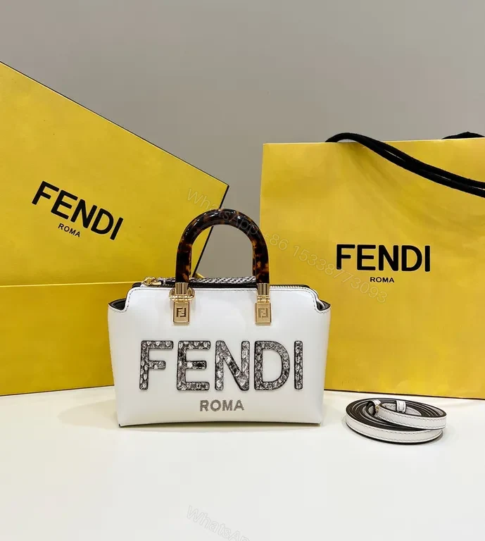 White Fendi Mini Bag: Rhinestone Logo, Tortoiseshell Handle — view 1