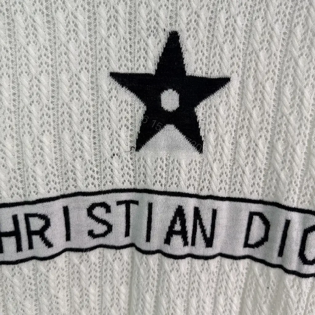 View 8 of White/Gray/Black Knit Short-Sleeve with Star Logo, Cable Knit, Dior Banner