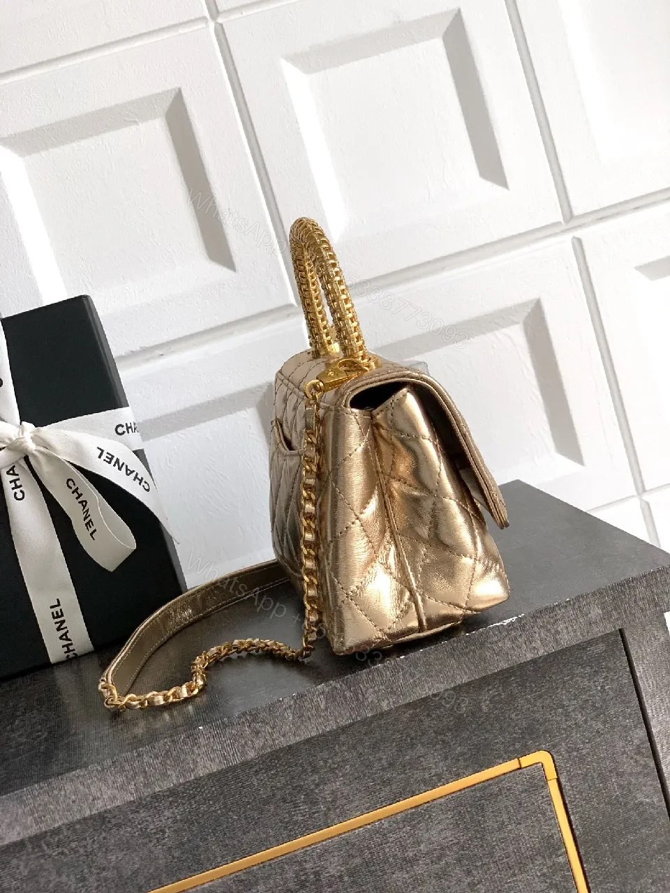 View 4 of Quilted Metallic Top-Handle Bag: Signature Charm