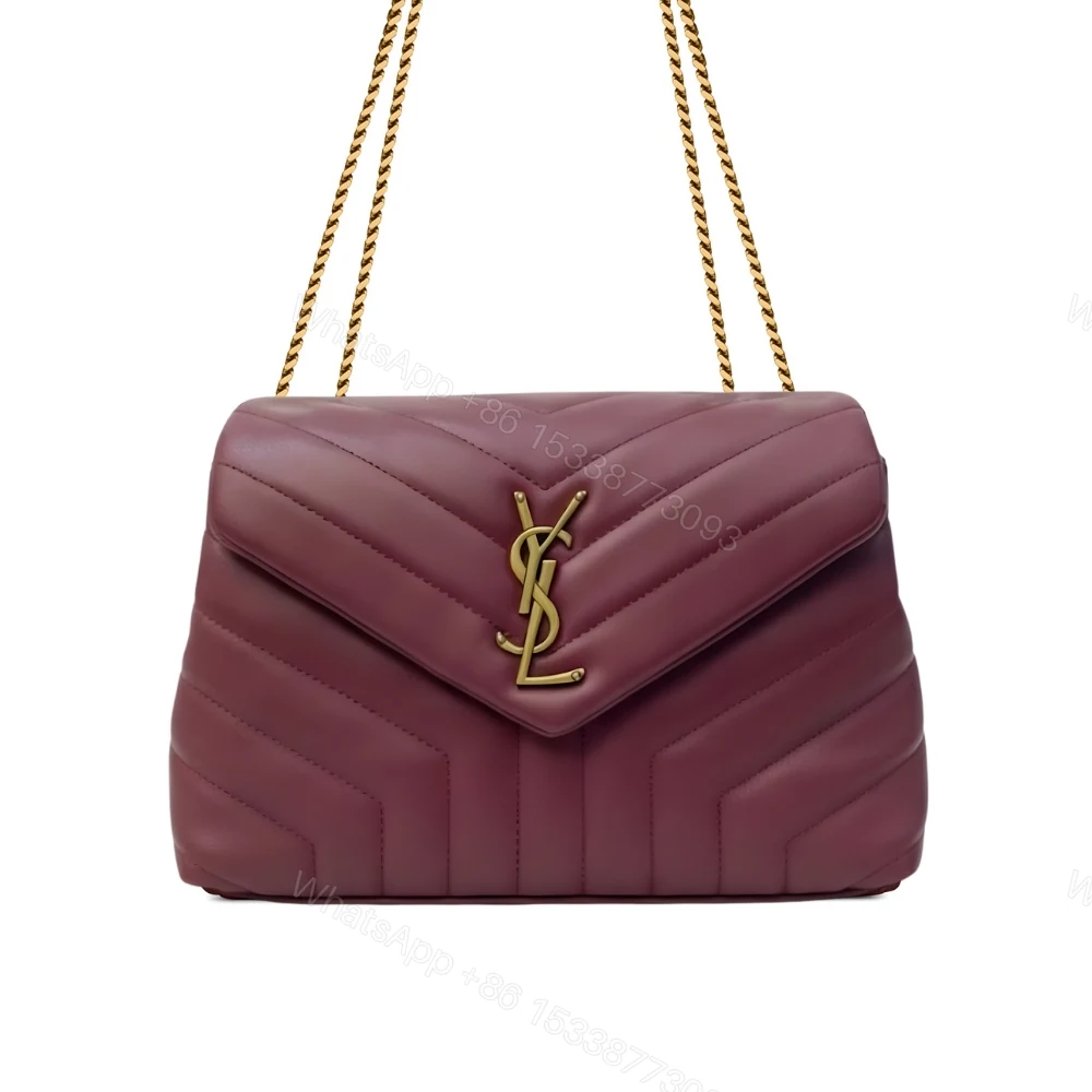 Saint Laurent Loulou Medium Chain Bag In Matelassé Y Burgundy Gold 26Cm — view 1