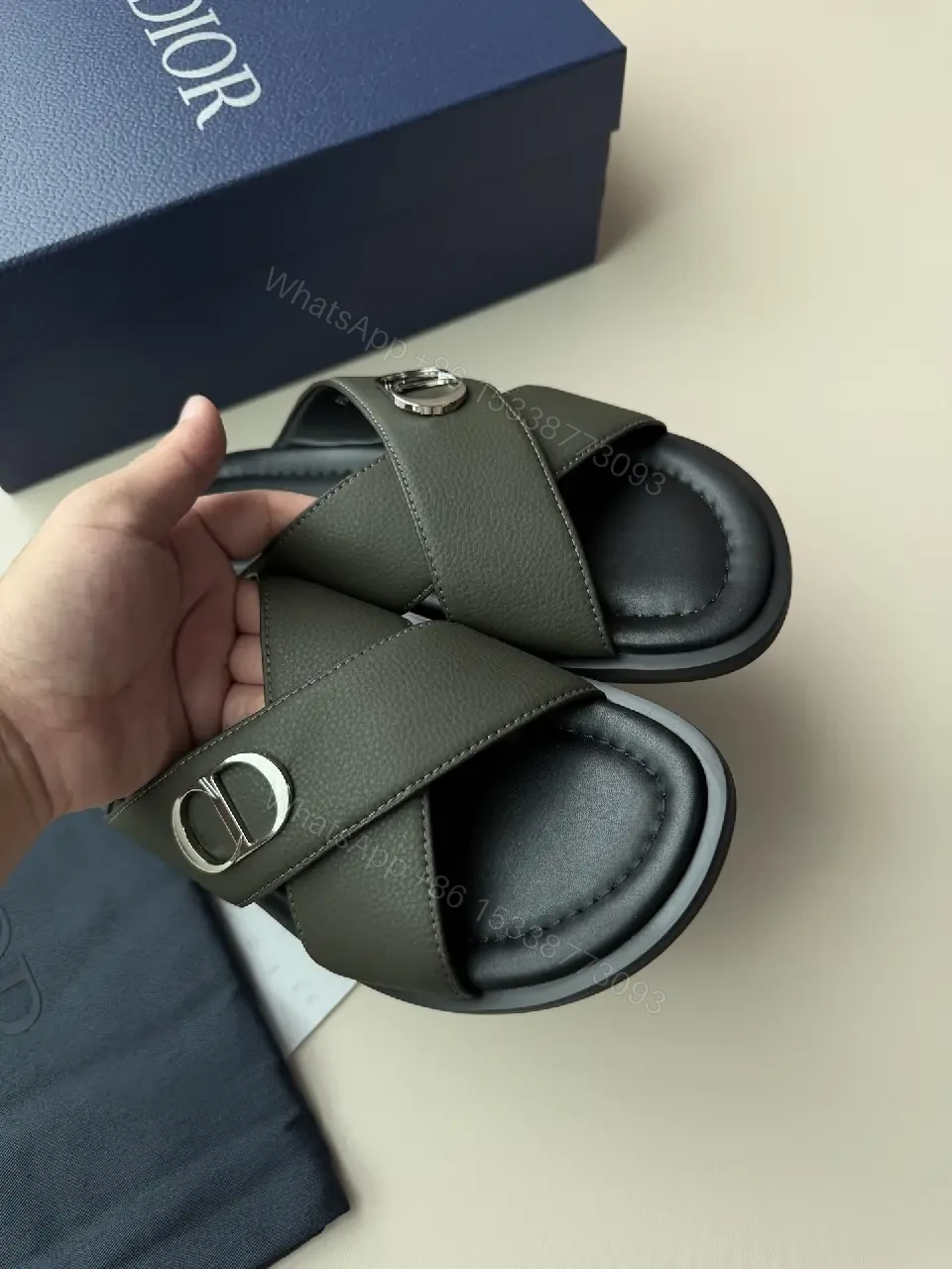 View 6 of Minimalist Leather Slides with Signature Hardware, Modern Comfort